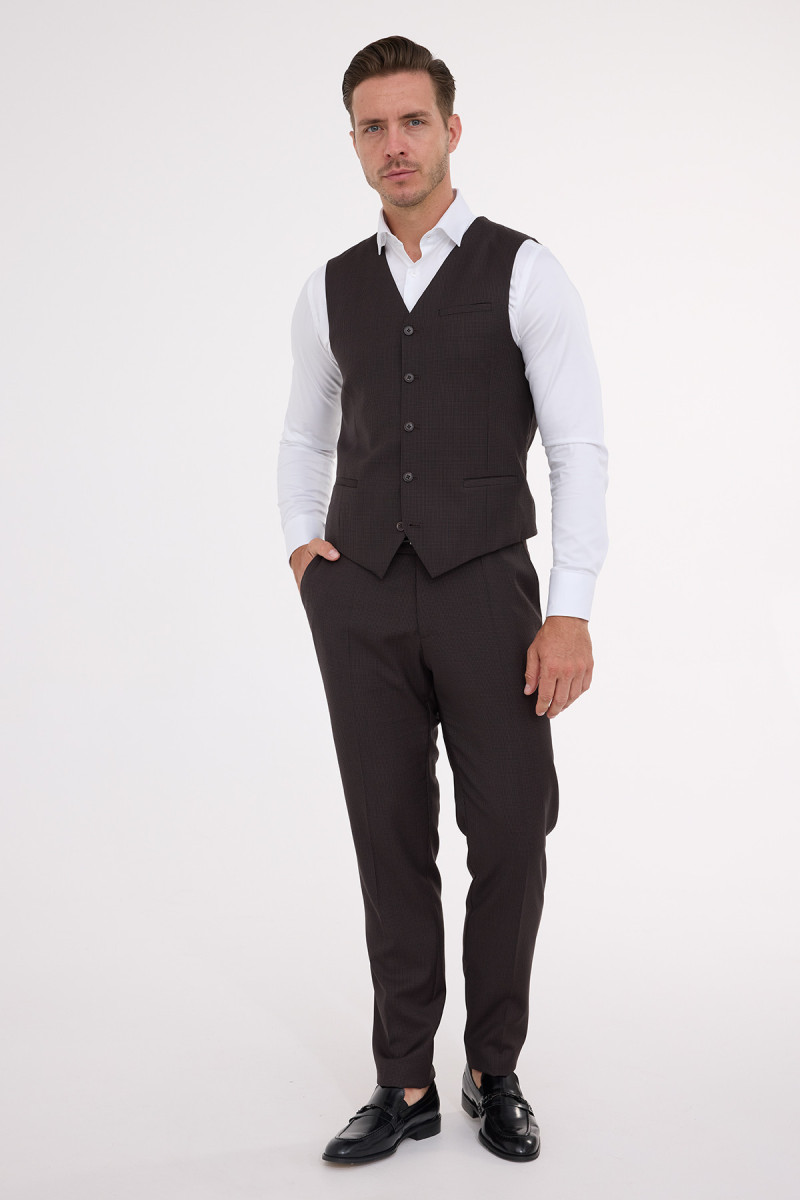 Kamizelka męska pepitka Vimonte – wykończenie w szpic