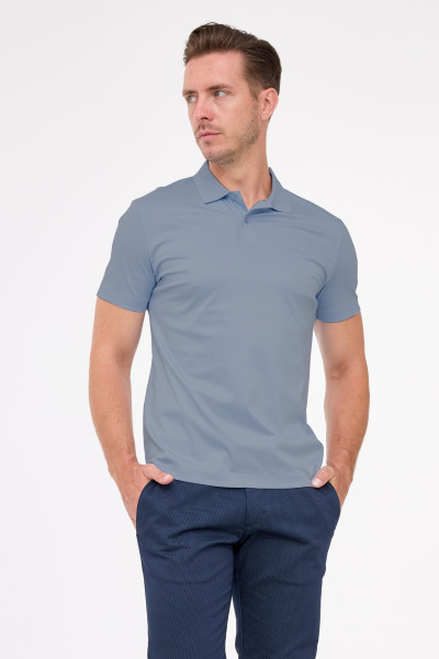 Niebieska koszulka męska polo Vimonte – jedwabna premium