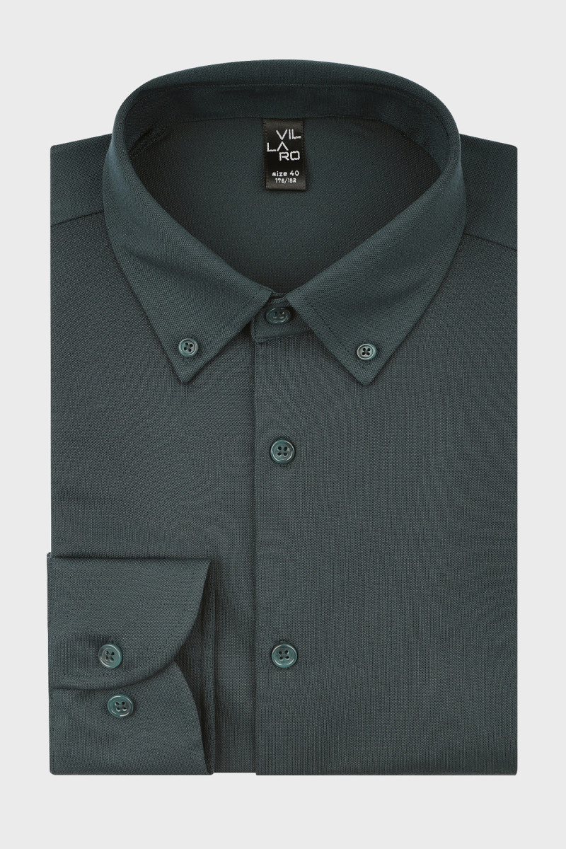 Zielona koszula męska button-down Slim Fit z raglanowym rękawem