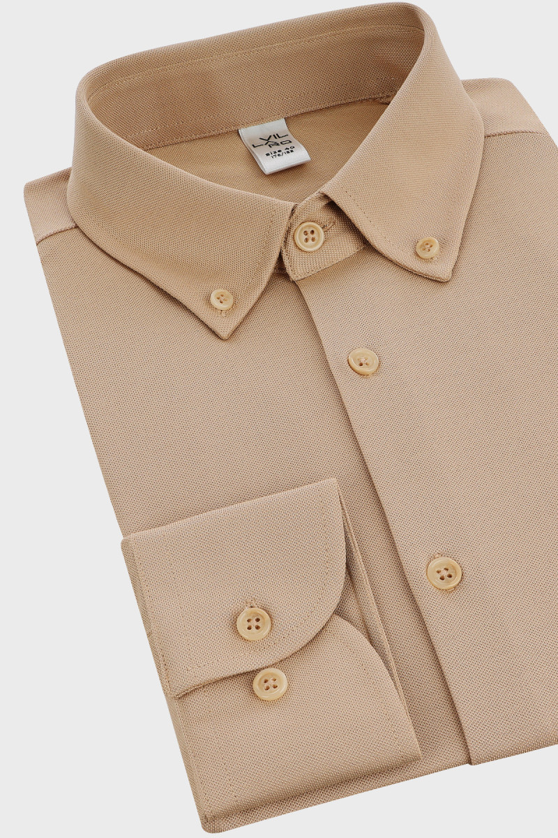 Koszula Slim Fit beżowa do chinosów i marynarki