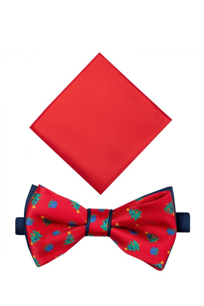 Czerwona mucha męska świąteczna – choinki i prezenty