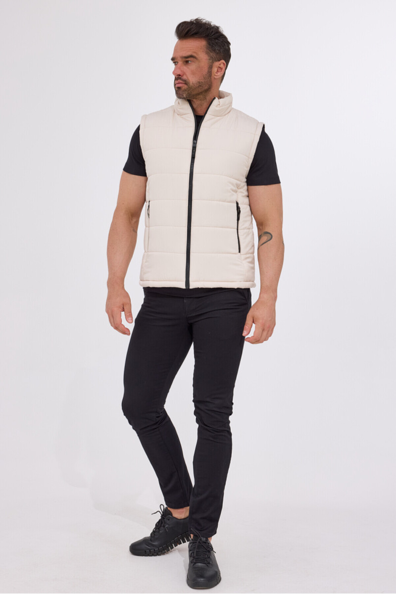 beżowa kamizelka męska ze stójką przód