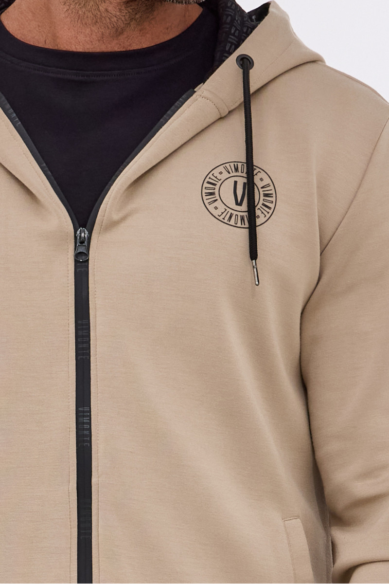 bluza męska beżowa na zamek z aplikacją