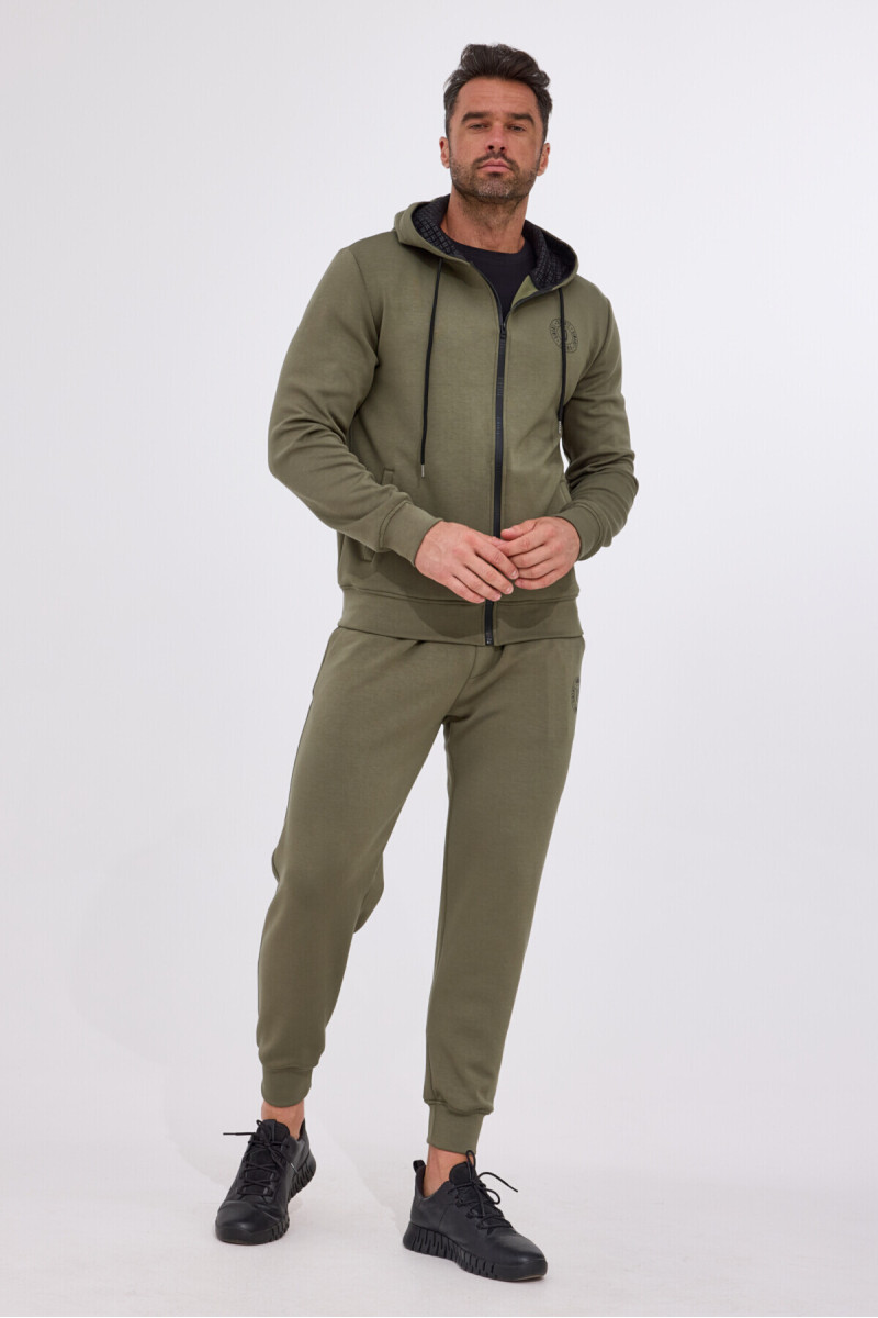 bluza męska zielona na zamek z aplikacją