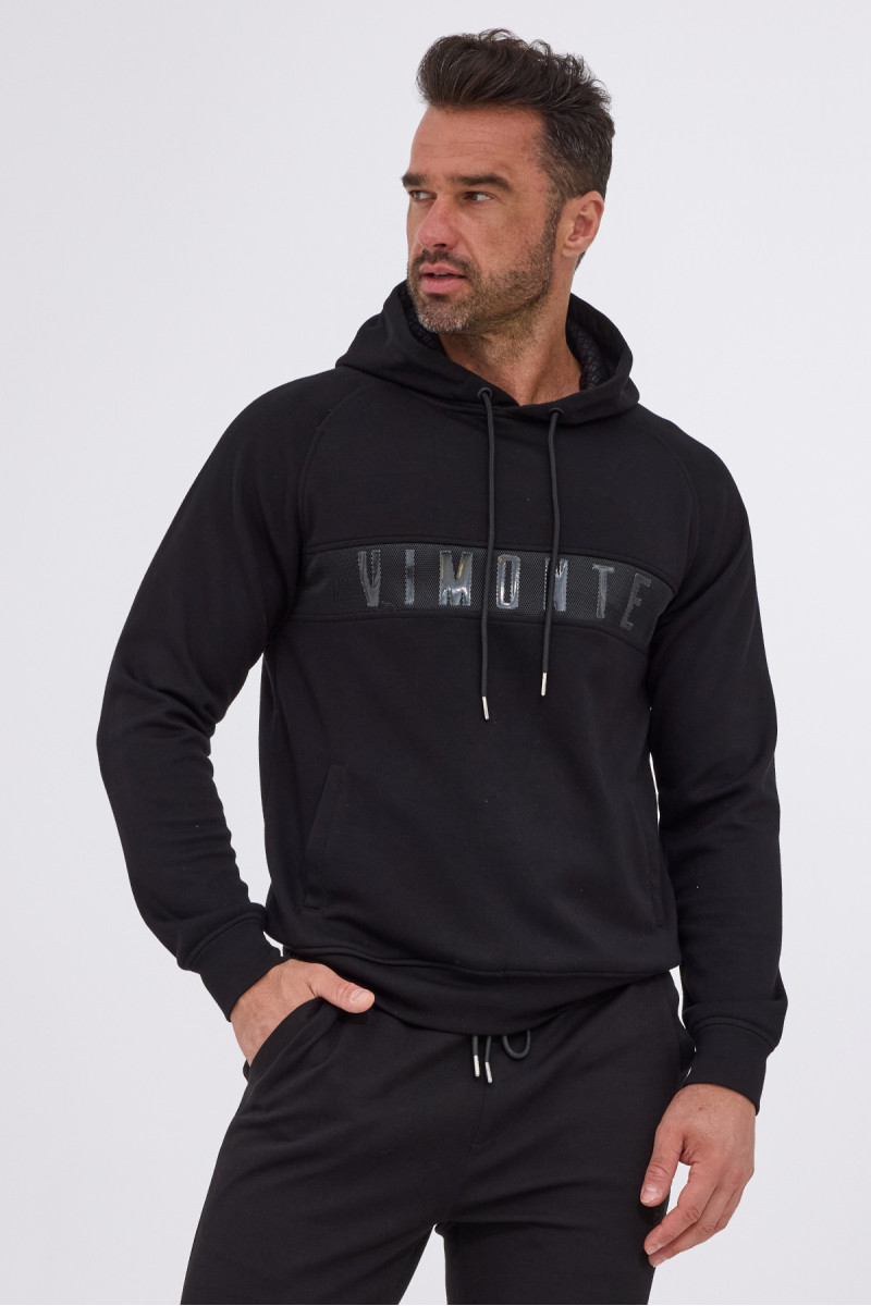 czarna bluza męska z kapturem VIMONTE przód