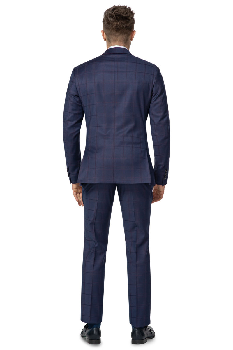 granatowy garnitur męski stylizacja biznesowa tył