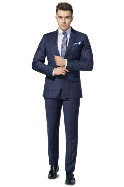 granatowy garnitur męski w kratę VILLARO Slim Fit przód