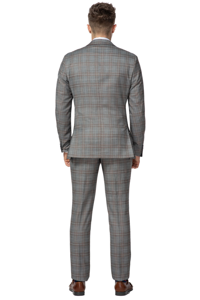 Brązowa marynarka męska wzór duża krata tył