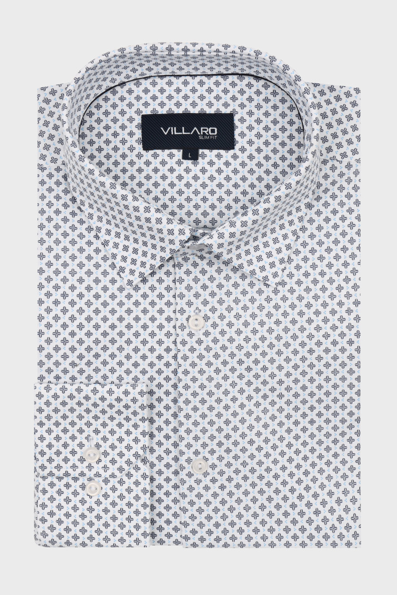 koszula męska villaro mikrowzór geometryczny biała