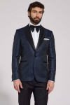 Granatowa Marynarka Męska Smokingowa Wzór Żakard