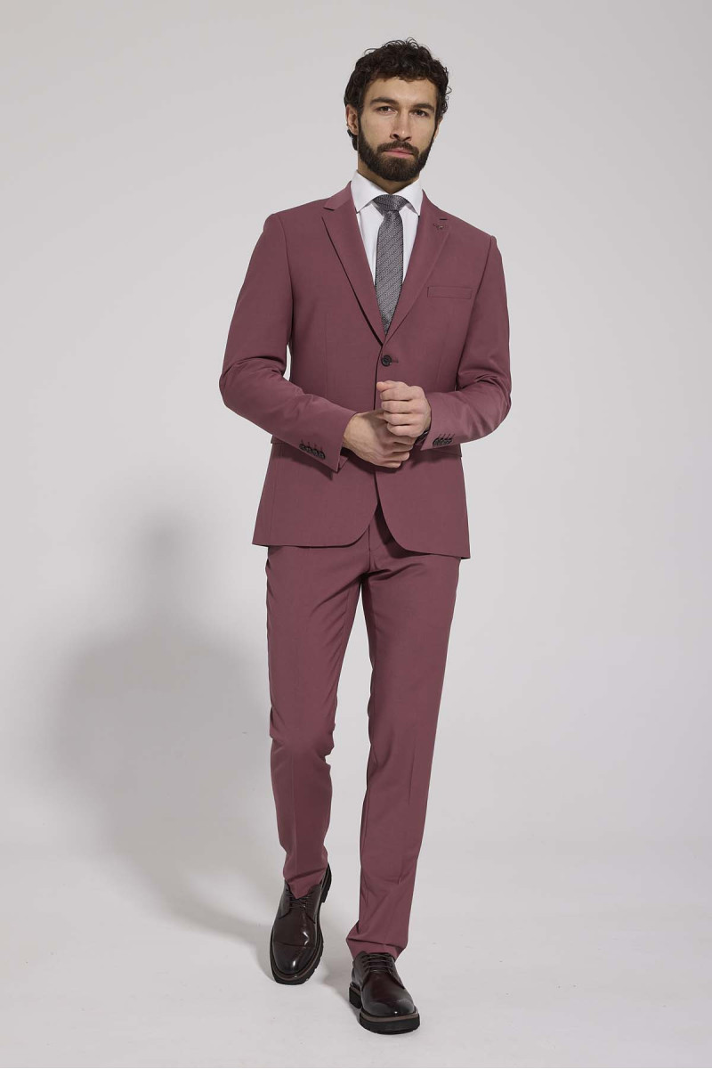 bordowy garnitur męski w granatową kratę VILLARO Slim Fit