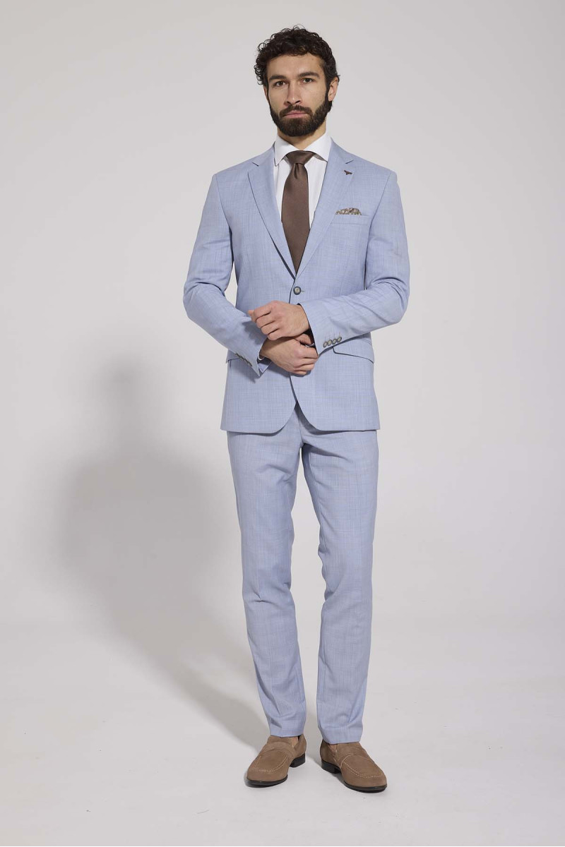 garnitur męski błękitny w kratę 100% wełna dziewicza