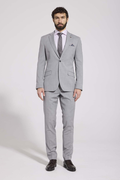 szary garnitur męski VIMONTE slim fit elegancki garnitur z wełny