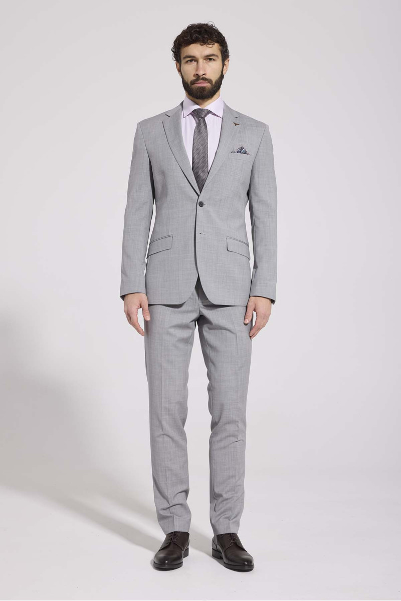 szary garnitur męski VIMONTE slim fit elegancki garnitur z wełny