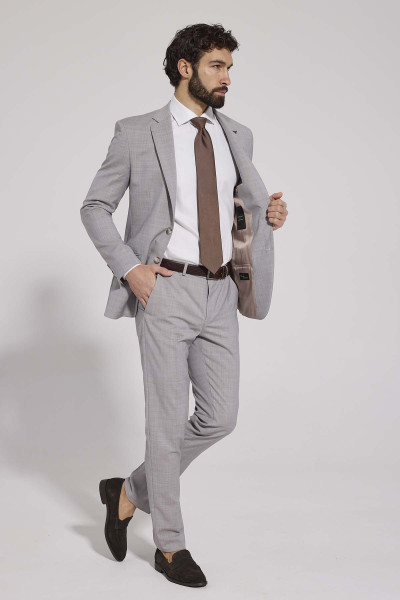 Jasny Beżowy Garnitur Męski VIMONTE z Wełny - Włoska Tkanina Marzotto