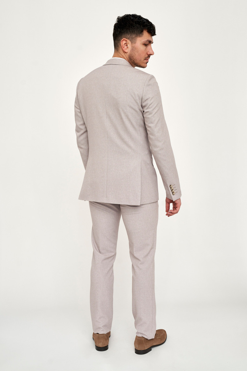 Męska beżowa marynarka strukturalna Slim Fit tył