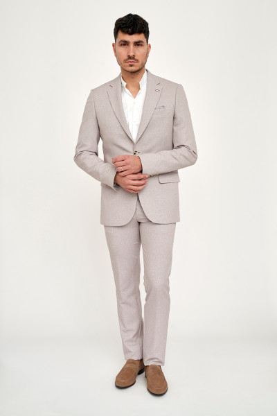 beżowe spodnie męskie villaro slim fit elegancki komplet garniturowy