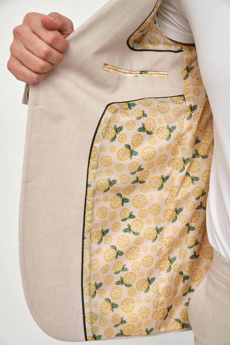 Wnętrze marynarki VILLARO podszewka z cytrynowym wzorem