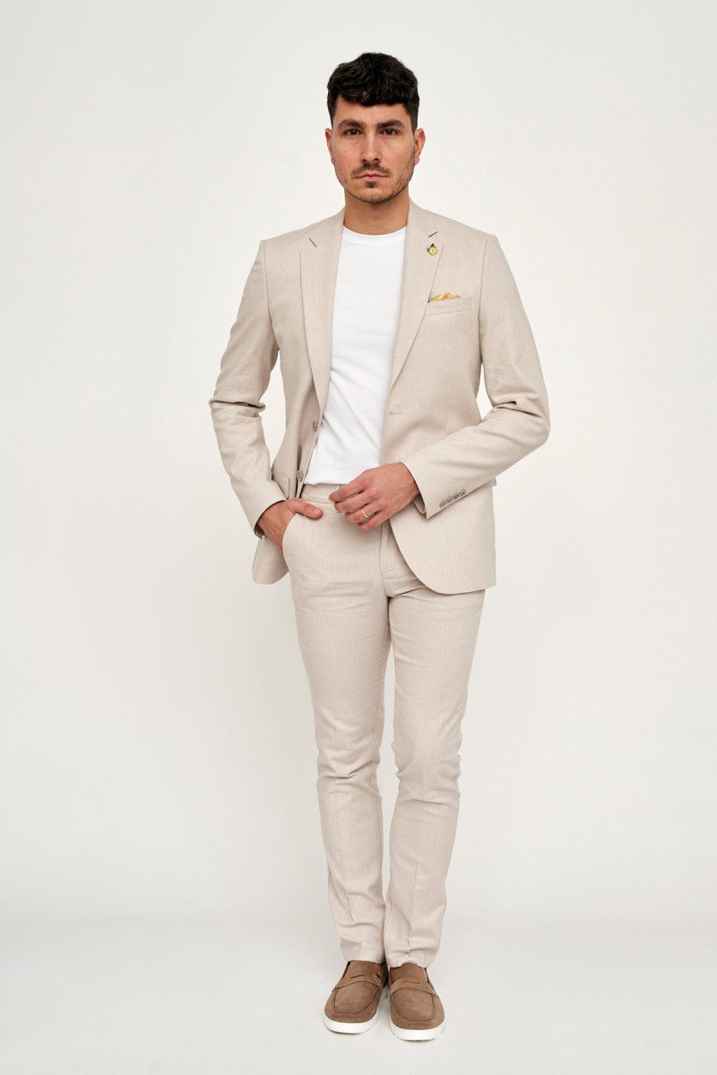 Marynarka męska VILLARO beżowa klapy otwarte kieszeń na poszetkę