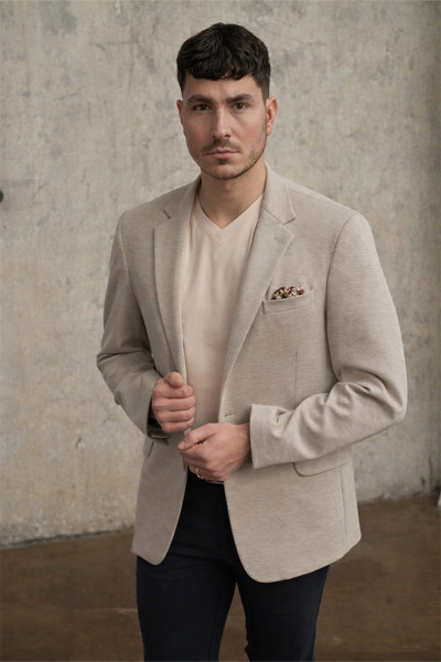 Beżowa marynarka męska dzianinowa VILLARO elegancka marynarka smart casual