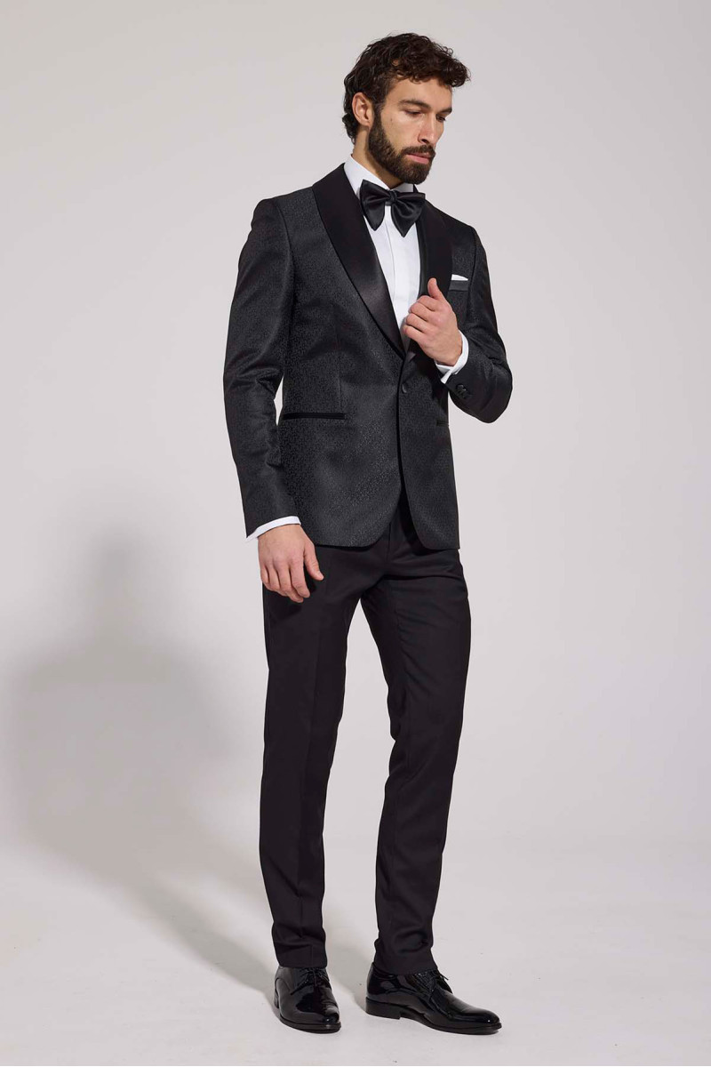 Czarna Marynarka Smokingowa Męska VILLARO Slim Fit