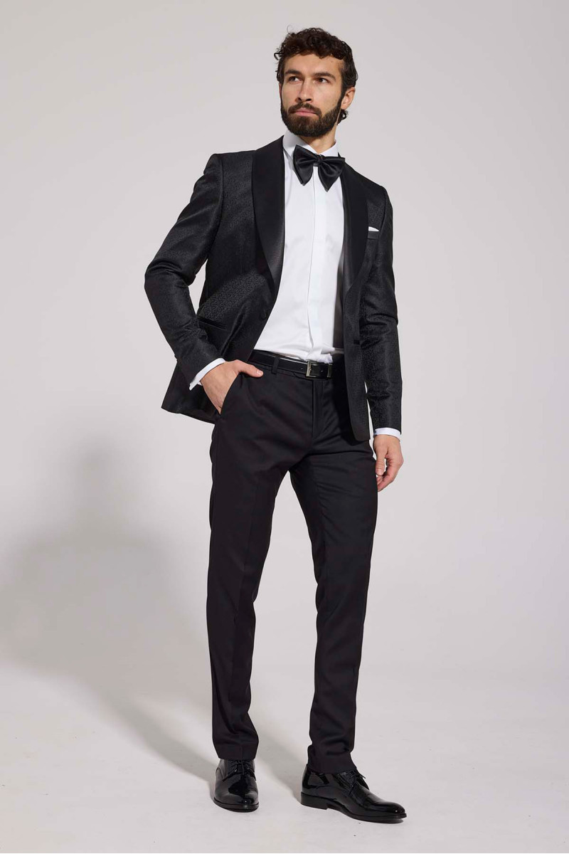 Czarna Marynarka Smokingowa Męska VILLARO Slim Fit