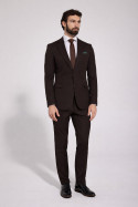 Brązowy Garnitur Męski Slim Fit 4-Way Stretch