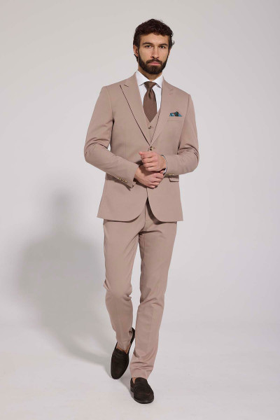 beżowy garnitur męski VILLARO slim fit