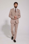 Beżowy Garnitur Męski 4 Way Stretch