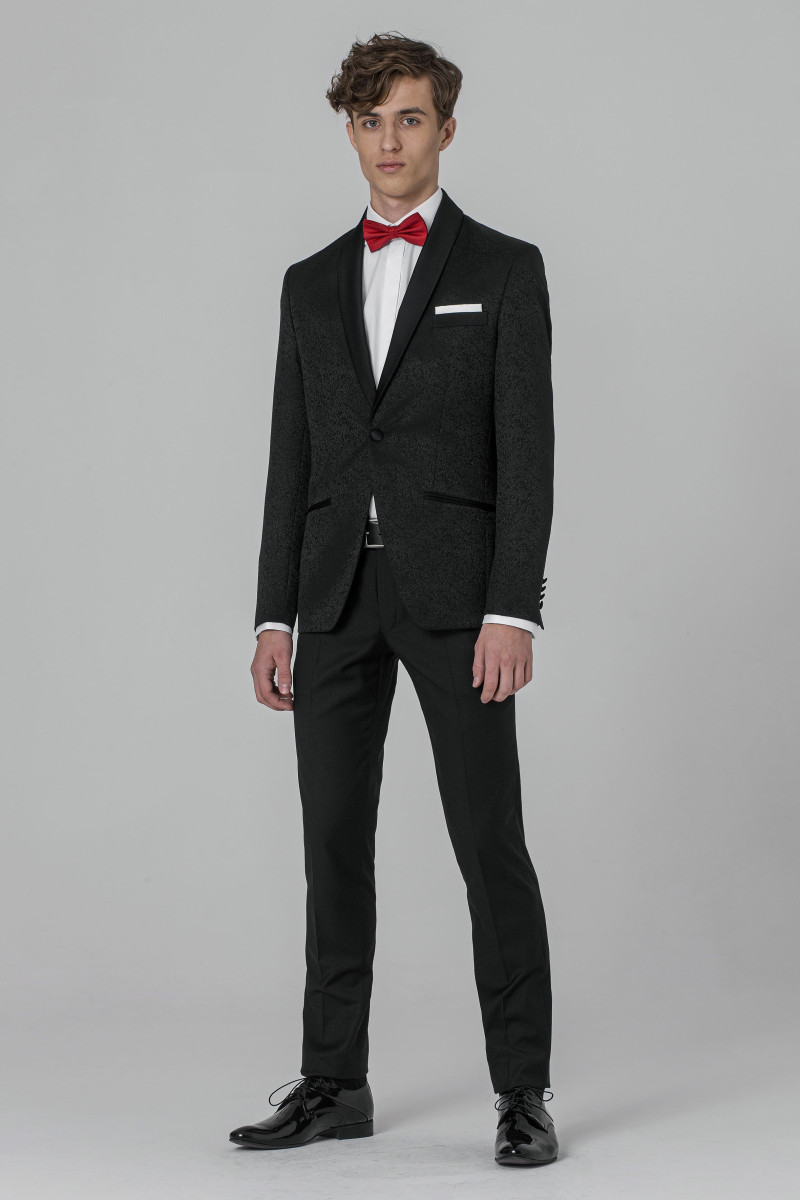 Czarna marynarka smokingowa żakard | VILLARO