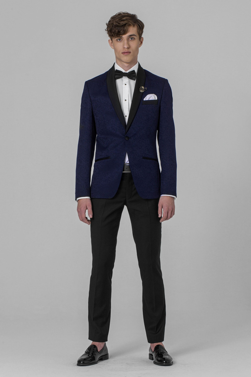 Granatowa marynarka smokingowa żakard VILLARO | Villaro