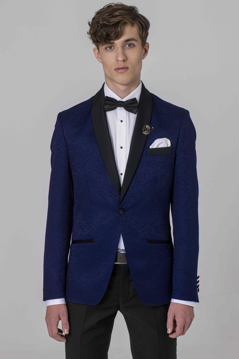 Granatowa marynarka smokingowa żakard VILLARO | Villaro