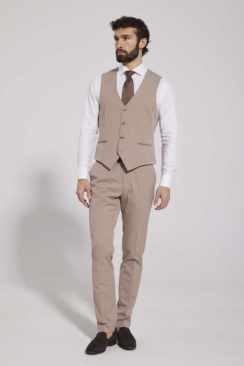 Beżowa kamizelka męska VILLARO 4-Way Stretch Slim Fit | Villaro