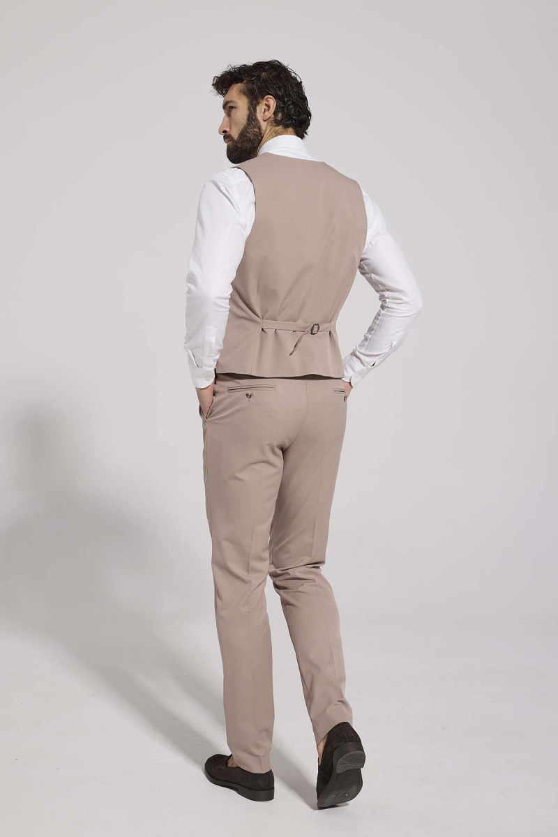 Beżowa kamizelka męska VILLARO 4-Way Stretch Slim Fit | Villaro