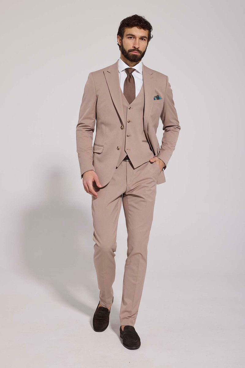 Beżowa kamizelka męska VILLARO 4-Way Stretch Slim Fit | Villaro