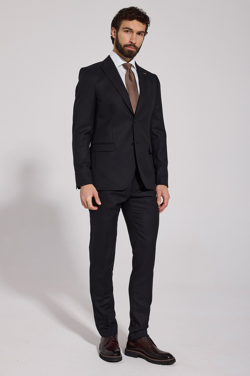 Czarny garnitur męski VIMONTE z jedwabiem Slim Fit | Villaro