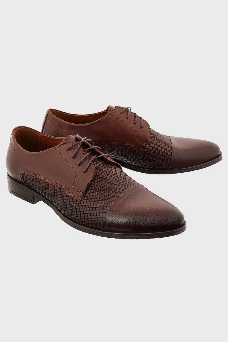 Brązowe buty męskie skóra licowa z perforacją | Villaro