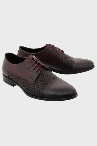 Bordowe Buty Męskie Skóra Licowa Elegancka Perforacja