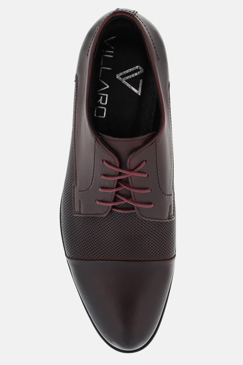 Bordowe półbuty męskie skóra licowa perforowane | Villaro