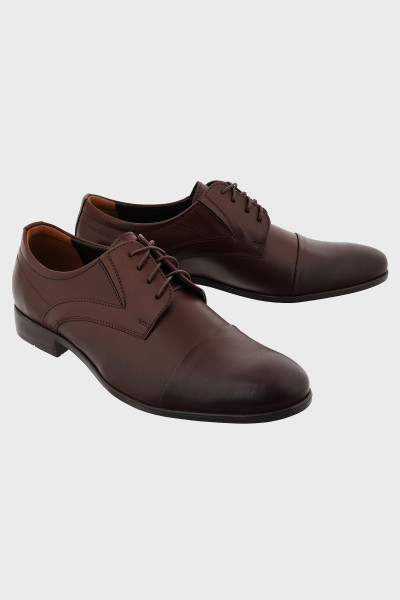 Brązowe Buty Męskie Skóra Licowa