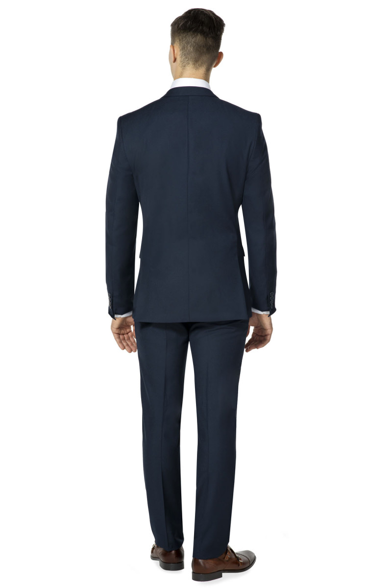 granatowy garnitur męski do pracy i na uroczystości tył