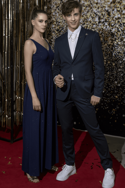 Granatowy Garnitur Męski z Wiskozą