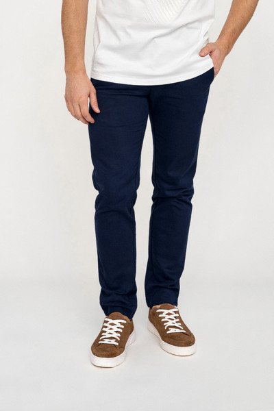 Granatowe Spodnie Męskie Chinosy Bawełna i Tencel