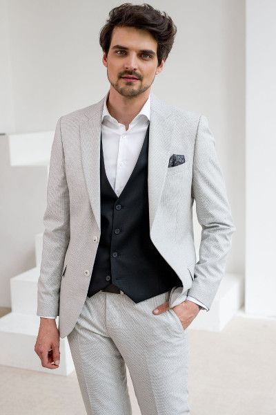 Szara Marynarka Męska Garniturowa Wzór Pepitka