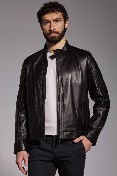 Czarna kurtka skórzana męska Villaro elegancka skóra naturalna