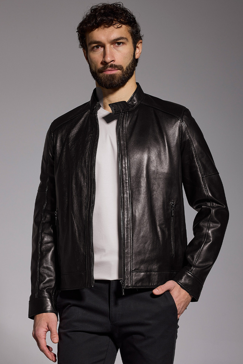 Czarna kurtka skórzana męska Villaro elegancka skóra naturalna
