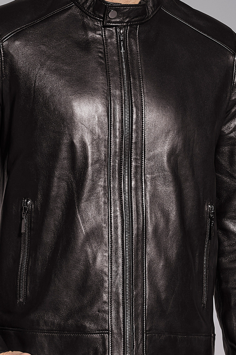 Czarna kurtka skórzana męska Villaro elegancka skóra naturalna