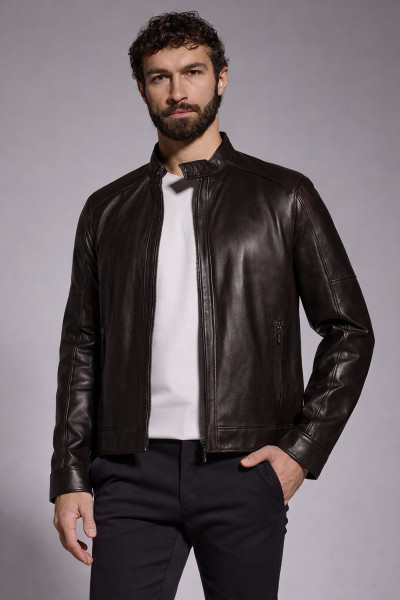 Ciemnobrązowa kurtka skórzana męska – Styl i Klasa | Villaro