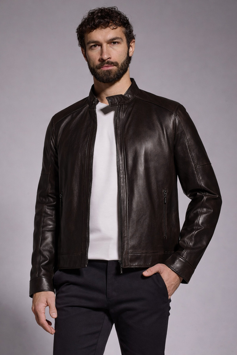 Ciemnobrązowa kurtka skórzana męska – Styl i Klasa | Villaro