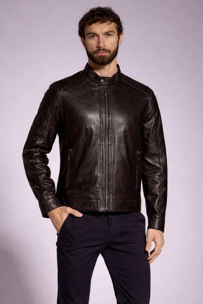 Ciemnobrązowa Kurtka Męska Skóra Jagnięca